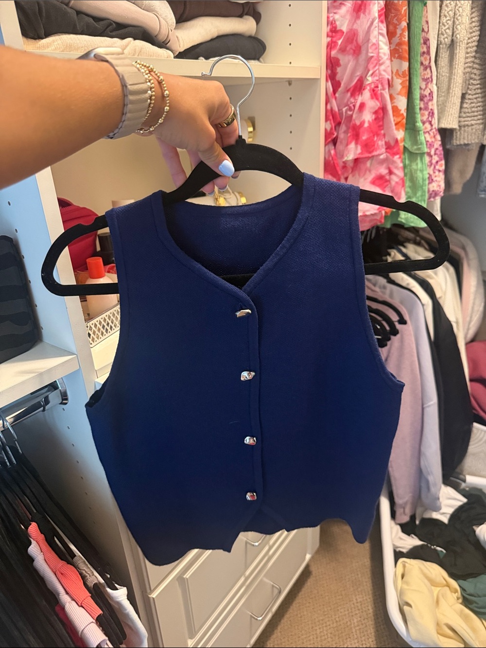 Women's Navy Blue Gold Button Top